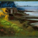 Cuadro Orilla de la playa en tonos ocres del concurso internacional de pintura de Down Madrid