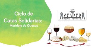 Cartel de maridaje de quesos y vinos para la cata solidaria de Down Madrid